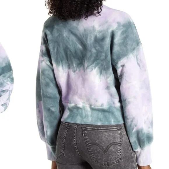 All In Favor Crop Crew Neck Sweatshirt Sz Medium Green & Purple Tie Dye NWT - Picture 2 of 7